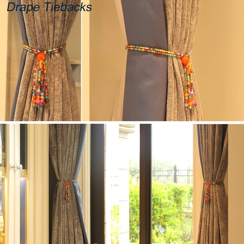 Pedobo Magnetic Curtain Tiebacks, 2 Pack Colorful Agate Tassel Curtain Drapery Holdbacks, Boho Curtain Ties for Home Office Decorative - Image 4